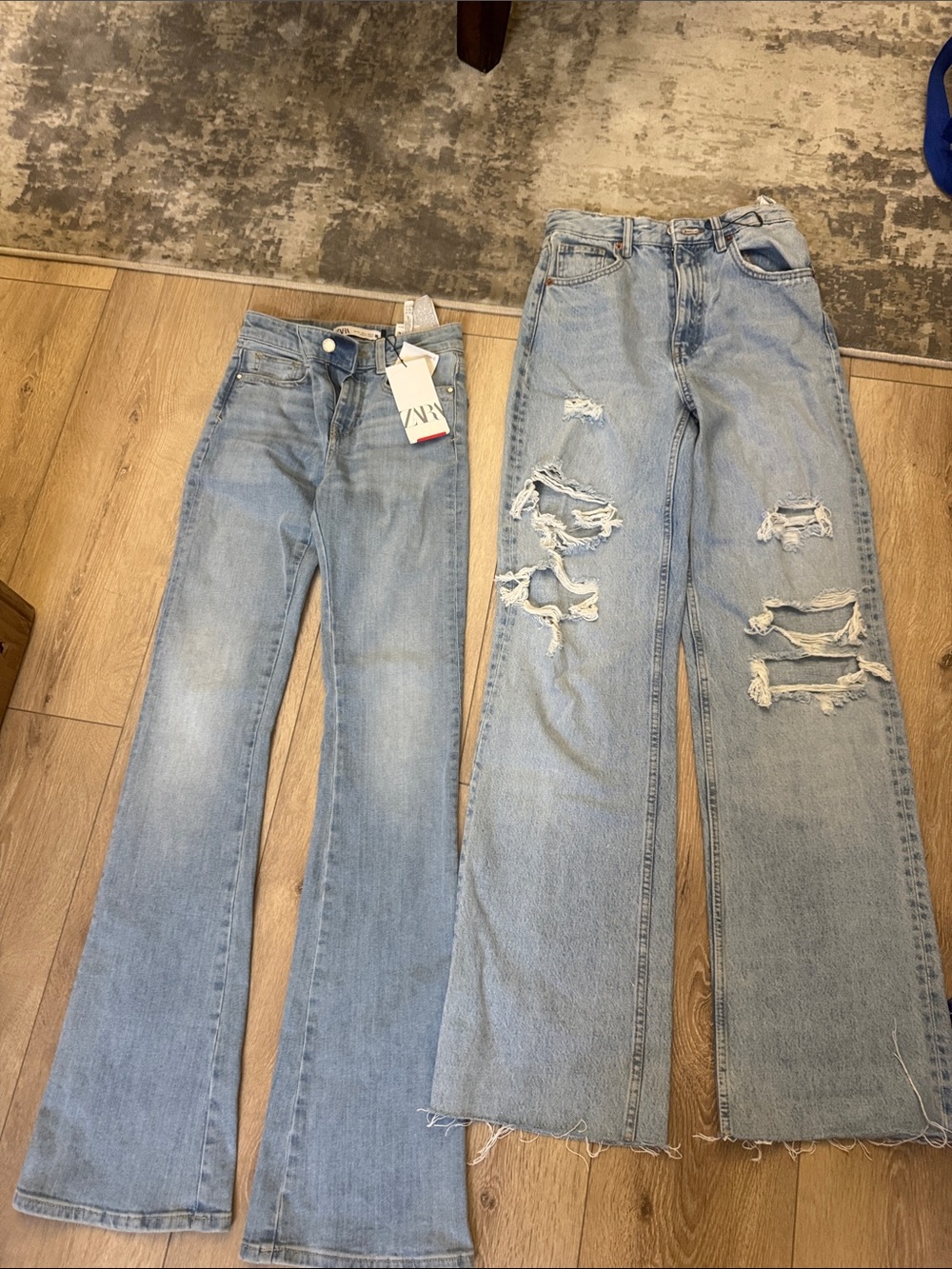 2 Pairs Zara Light Wash Women’s Jeans - Classic Flare & Distressed Wide Leg